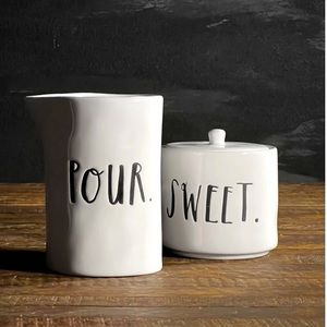 NEW RAE DUNN BOUTIQUE COLLECTION CREAMER AND SUGAR POUR SWEET SET STEM P…